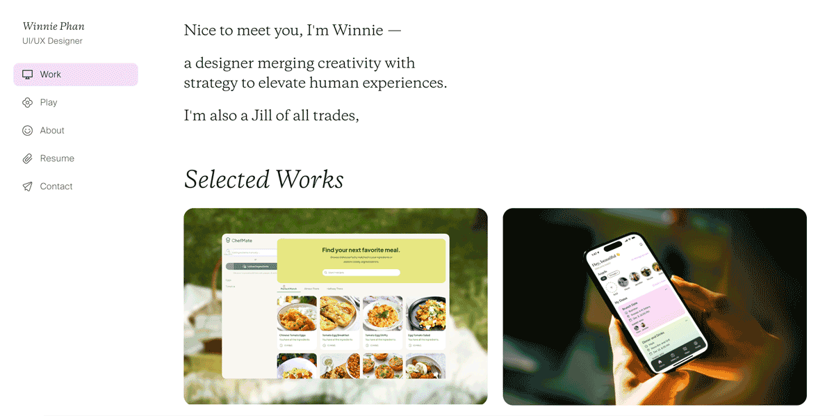 This is a GIF of a UX design portfolio.