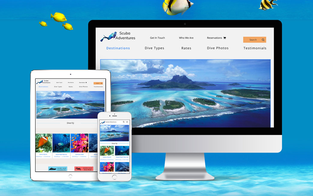 Responsive UX design for a scuba website.