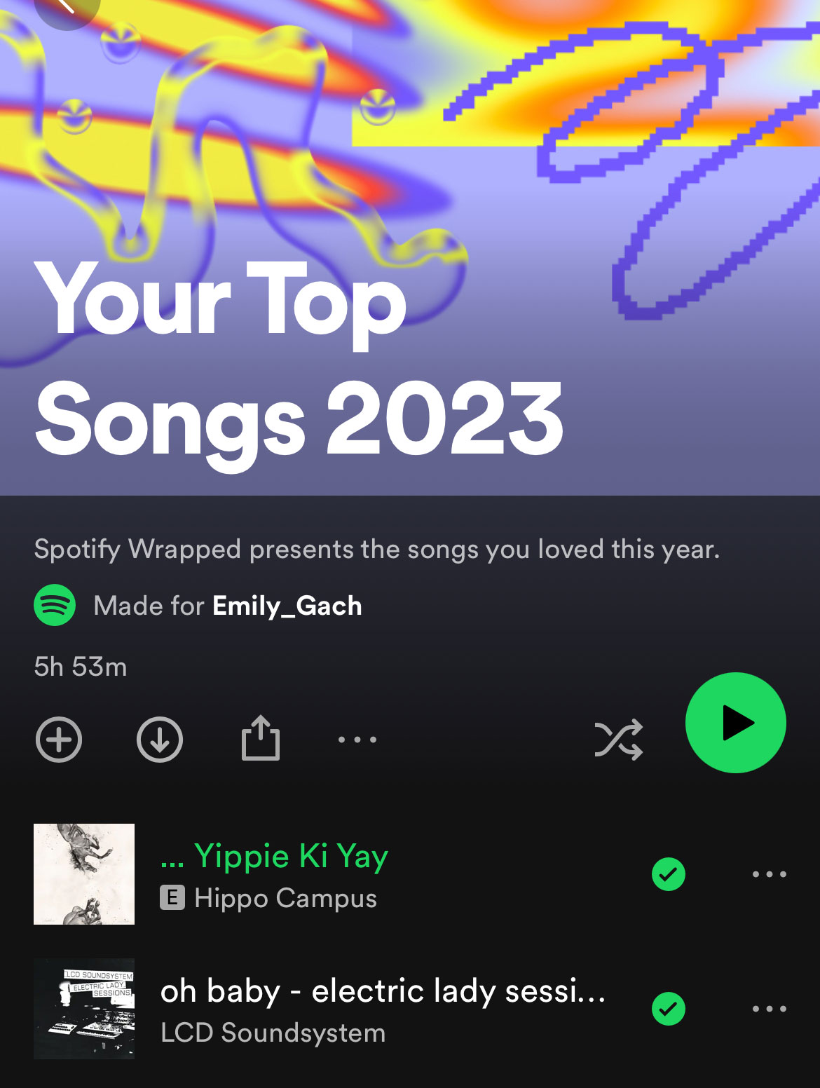 Screenshot of Spotify Wrapped playlist.
