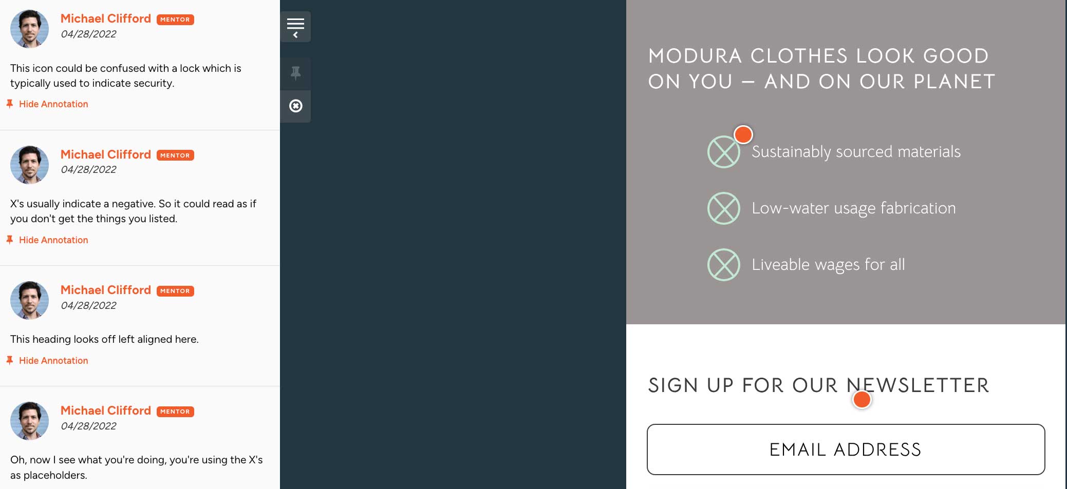 Image of Designlab's written mentorship feedback structure.