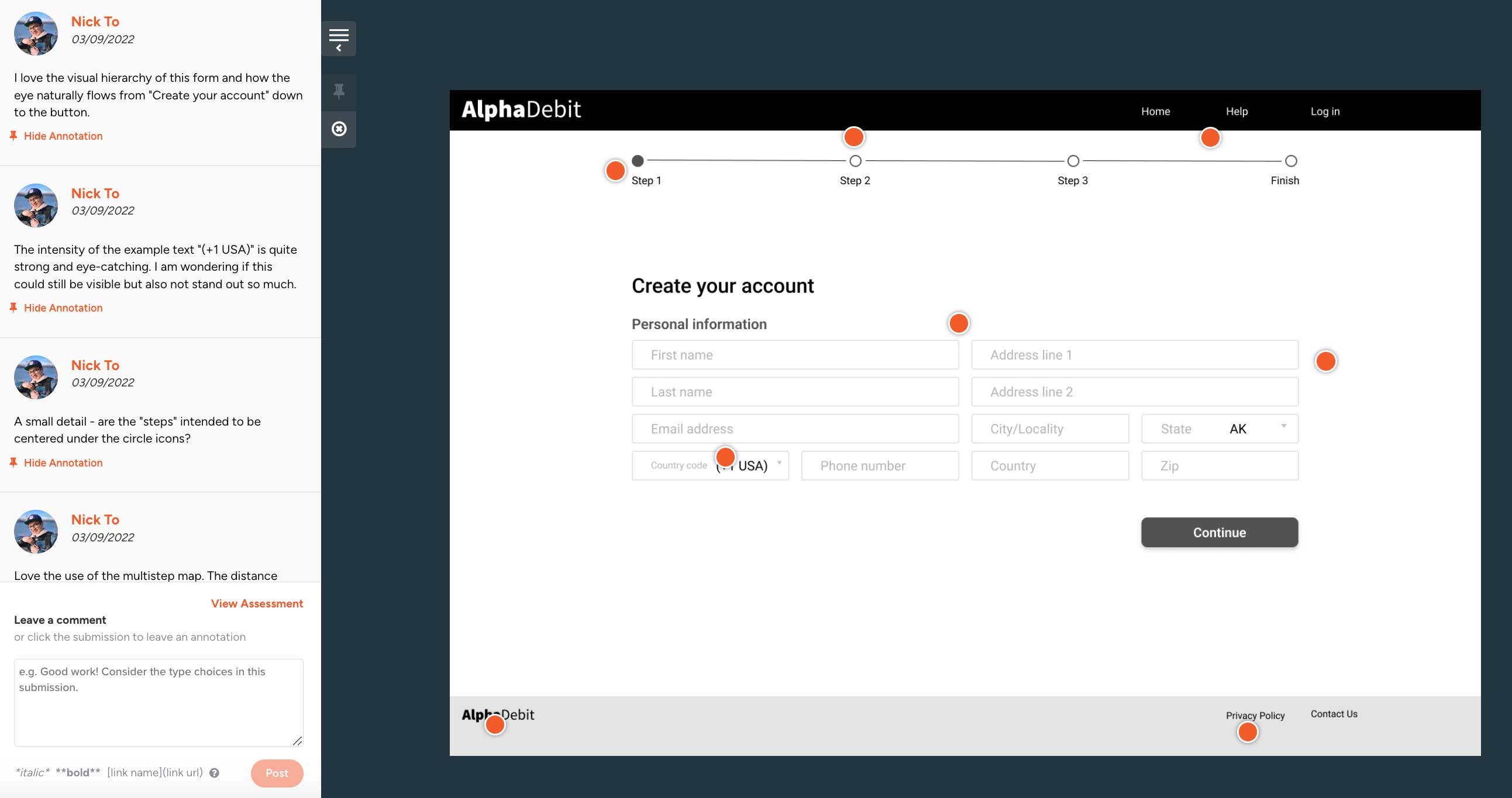 Image of Designlab's written mentorship feedback structure.
