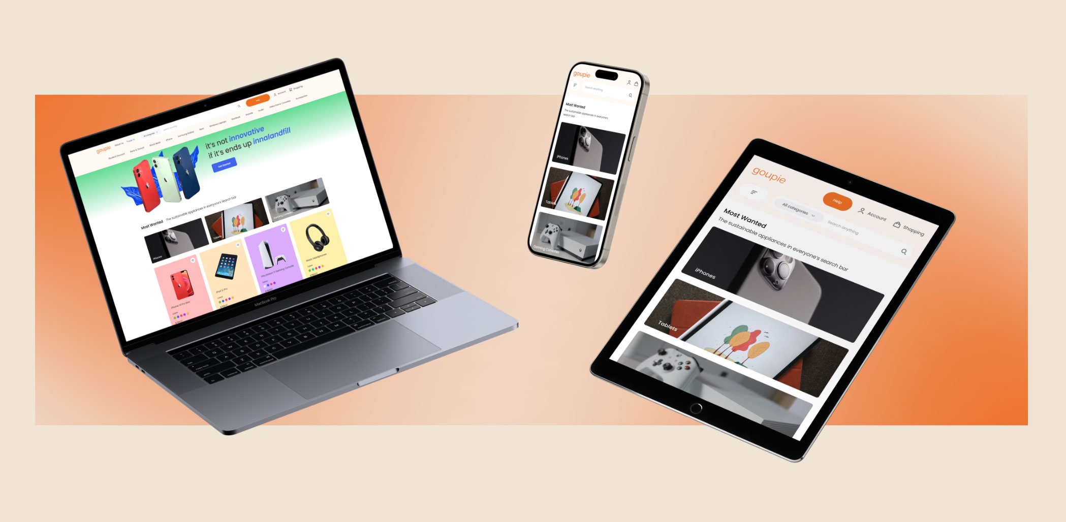Responsive design screens for an e-commerce site.