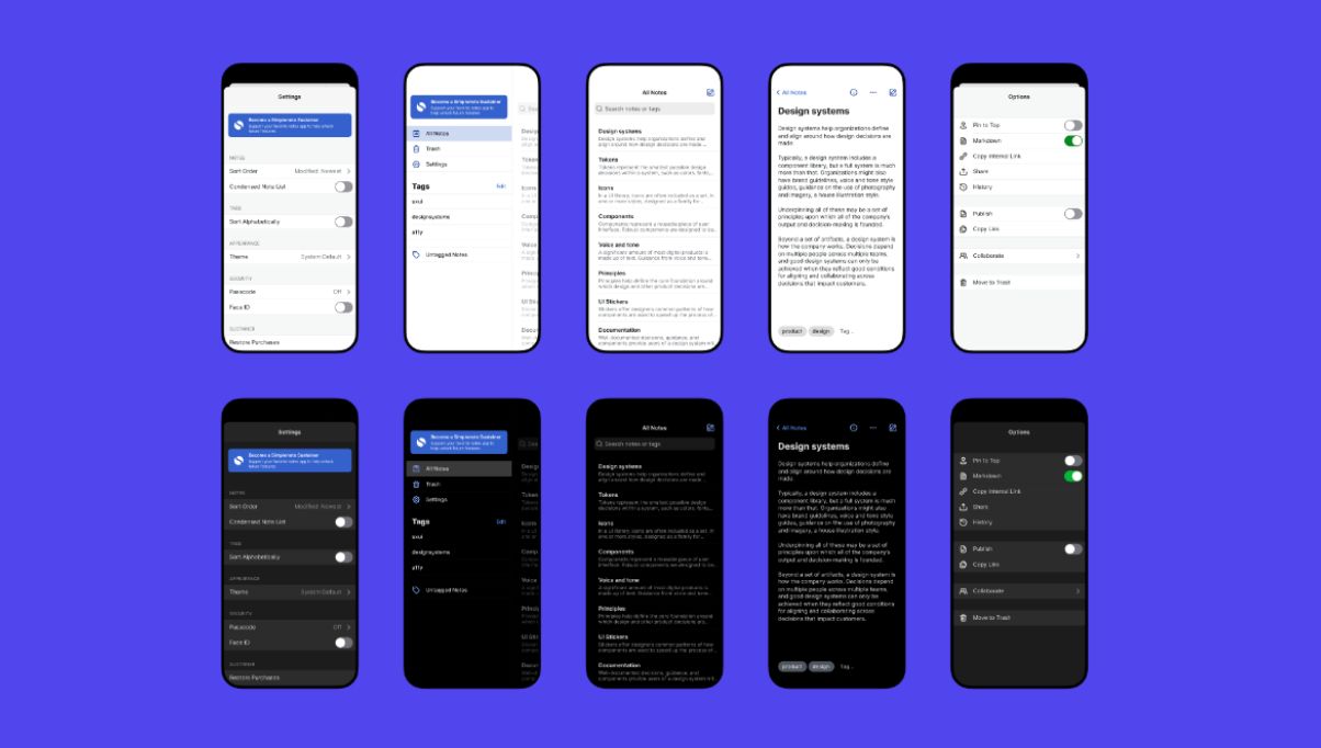 Screenshot from Advanced Figma curriculum showcasing designing in light and dark mode.