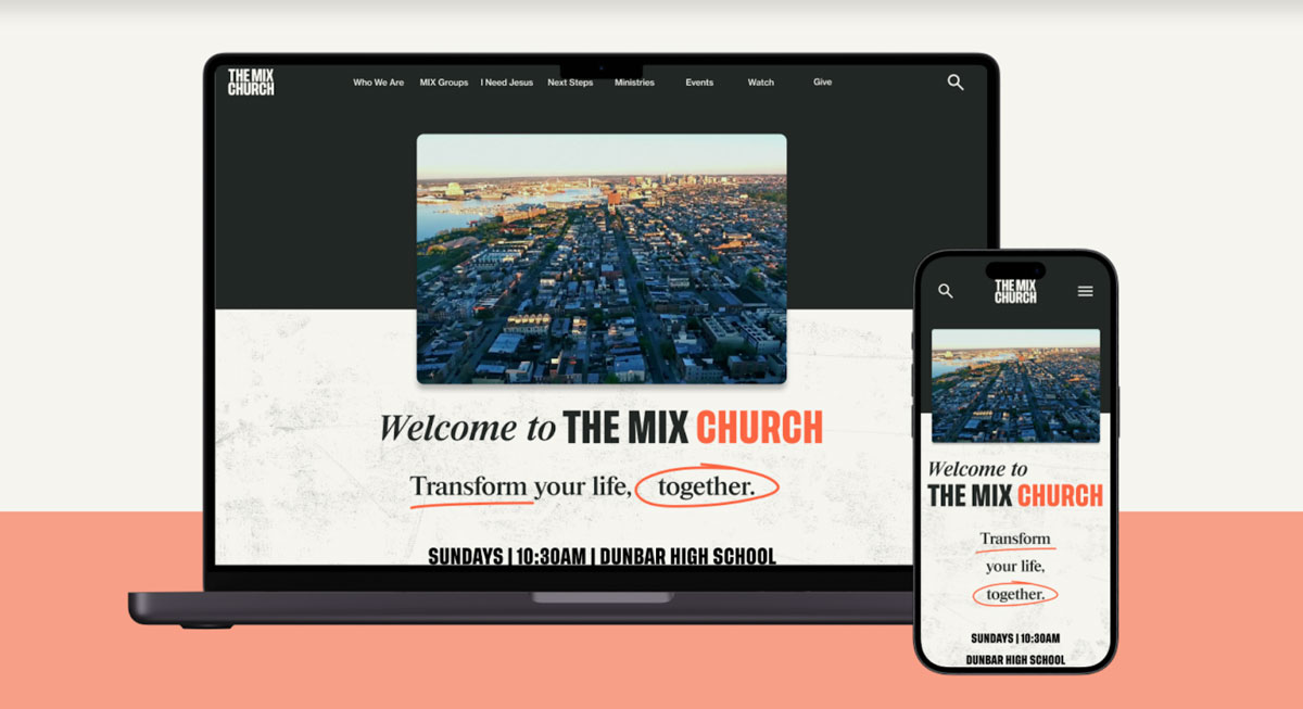 Screens from a responsive redesign project for a community church. 