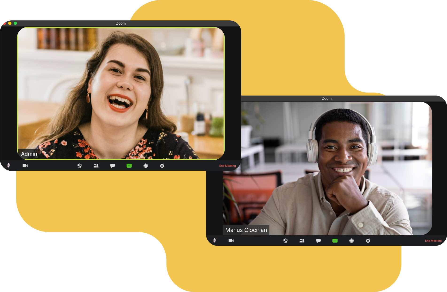 2 individuals on a Zoom call with each other, smiling