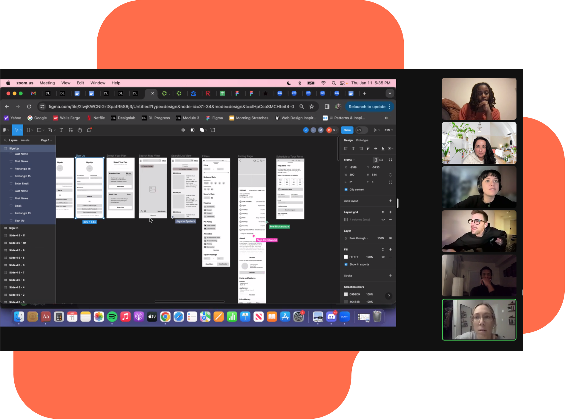 Screenshot of Zoom group critique session