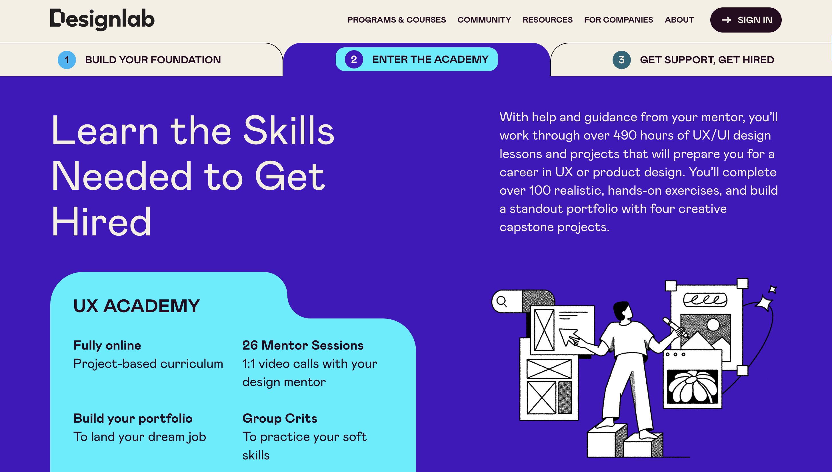Screenshot of UX Academy website page