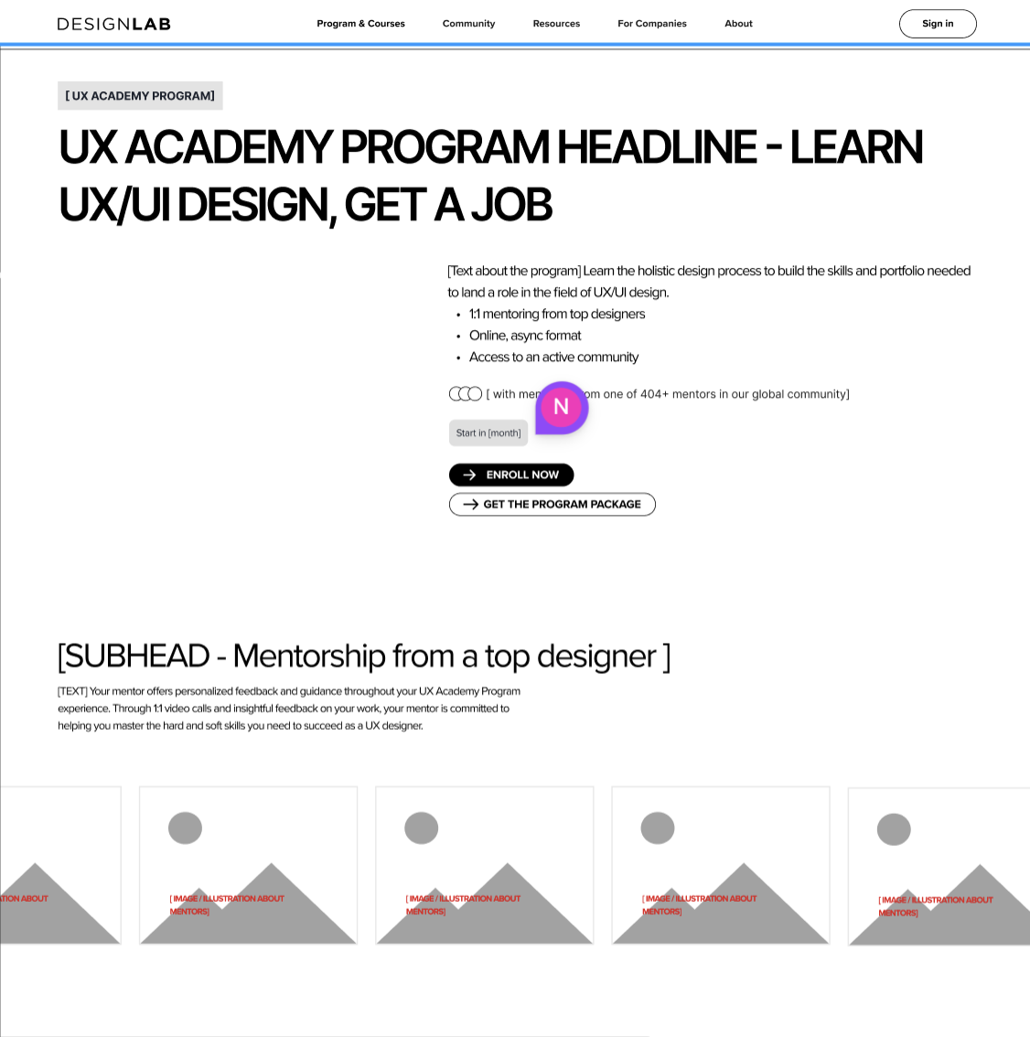 screenshot of early wireframe of website