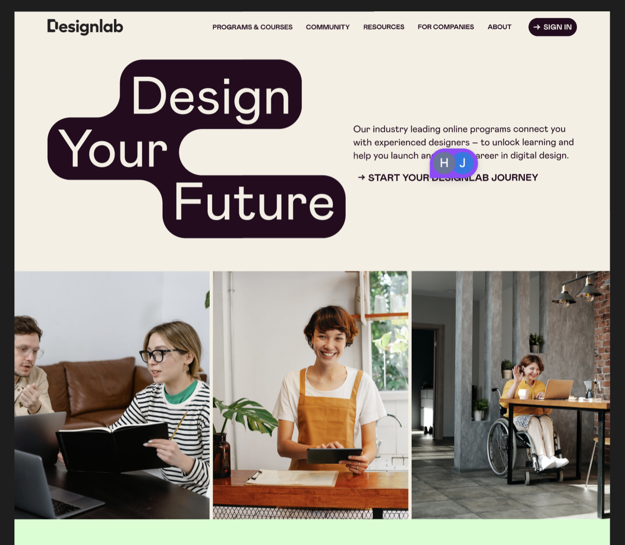 Draft hi-fi design of Designlab homepage